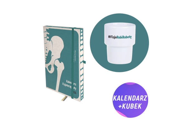 Pakiet: Kalendarz fizjoterapeuty 2026 + Kubek ceramiczny (330 ml) #FizjoRobiRobotę